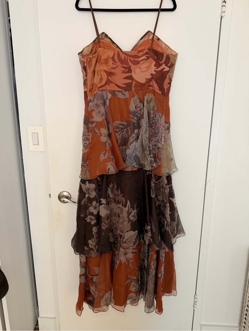 Tiered Strapless Floral Maxi Dress in Rust and Brown - Picture 7 of 11